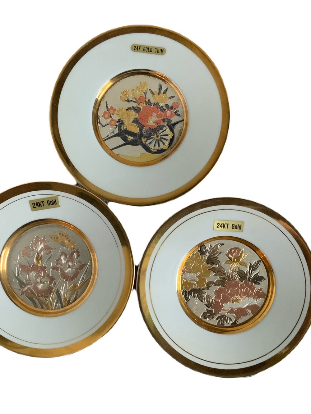 The Art Of Chokin Set Of 3 Plates With 24K Gold Edging